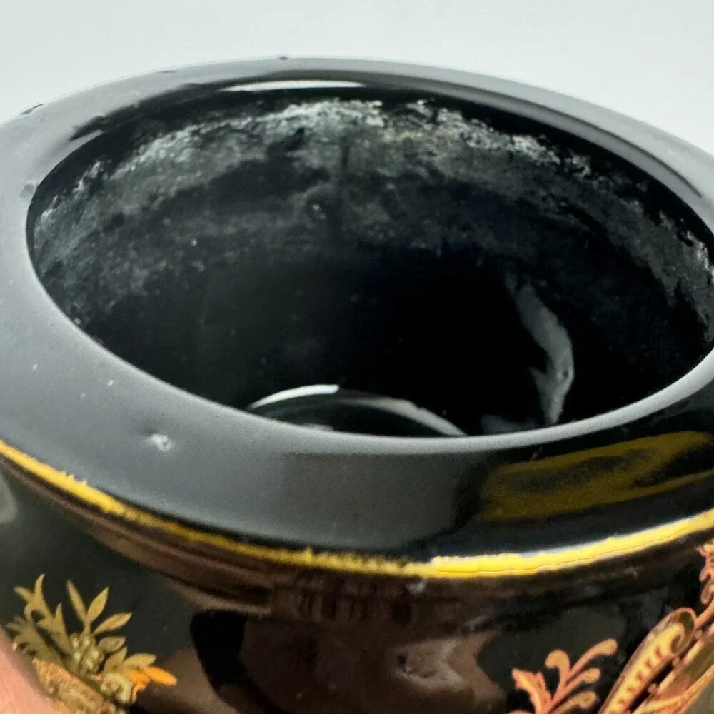 Vintage Mid 20th Century Chinese Black and Gold Vase Pot